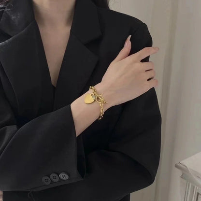 Minimalist Heart Shape 304 Stainless Steel 18K Gold Plated Artificial Rhinestones Bracelets In Bulk