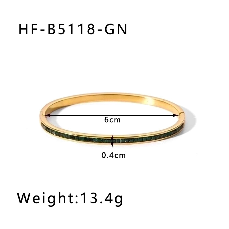 Minimalist Round Stainless Steel 18K Gold Plated Zircon Bangle In Bulk