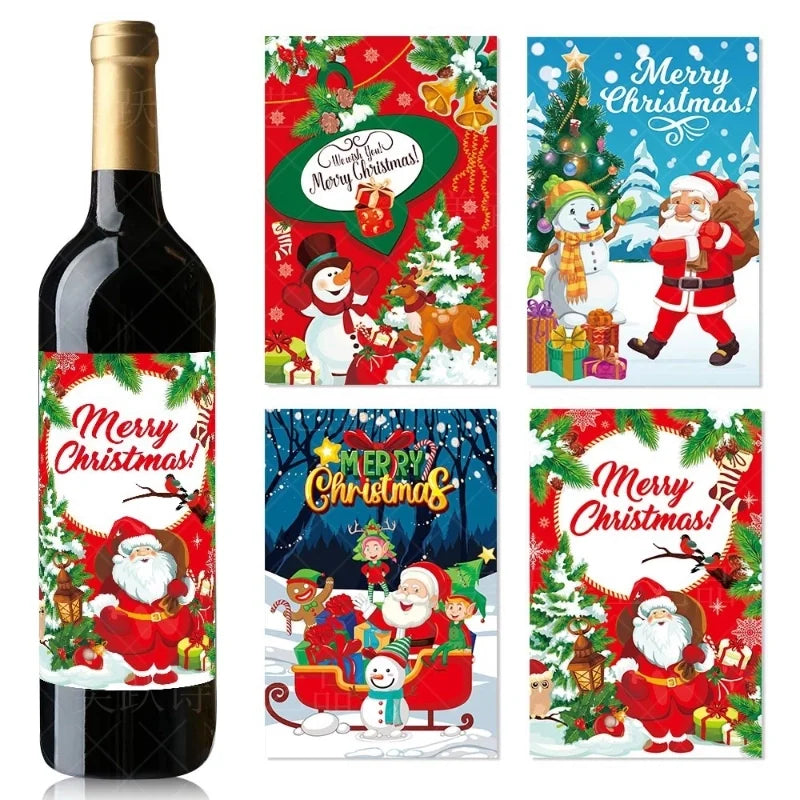 Christmas Cute Santa Claus Snowman Party Festival Wine Bottle Sticker