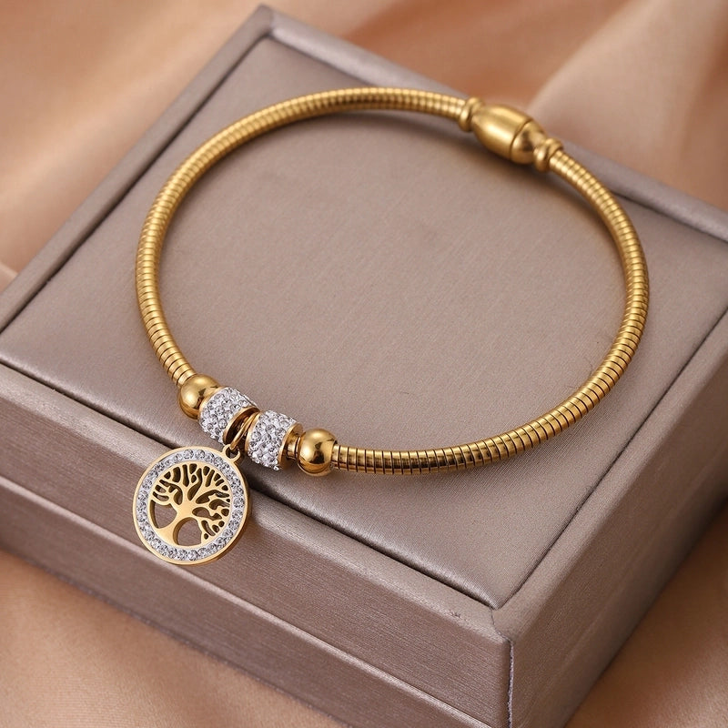 Streetwear Four Leaf Clover Heart Shape Titanium Steel Bangle In Bulk