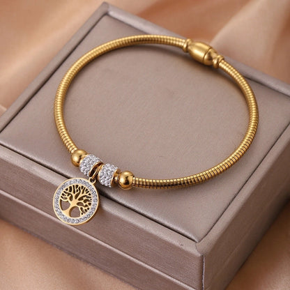 Streetwear Four Leaf Clover Heart Shape Titanium Steel Bangle In Bulk