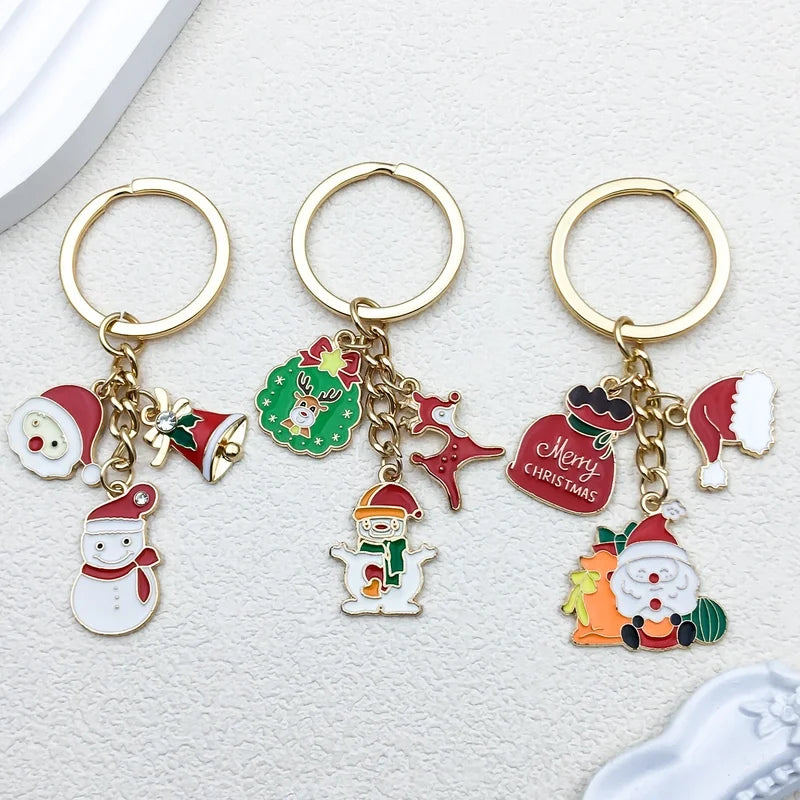 Cute Christmas Tree Santa Claus Snowman Zinc Alloy Enamel Christmas Bag Pendant Keychain