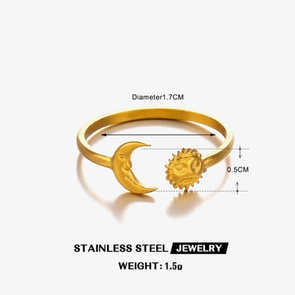 Hip-Hop Sun Moon 304 Stainless Steel 18K Gold Plated Plating Open Rings