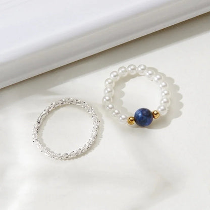 Fairy Style Sweet Shiny Round Imitation Pearl Synthetic Resin Beaded Rings