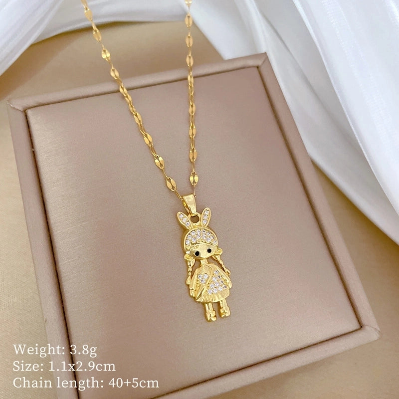 Fashion Geometric Titanium Steel Copper Plating Artificial Diamond Necklace