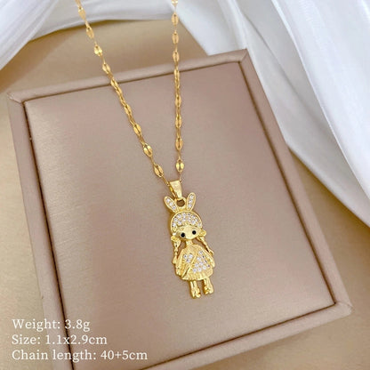 Fashion Geometric Titanium Steel Copper Plating Artificial Diamond Necklace