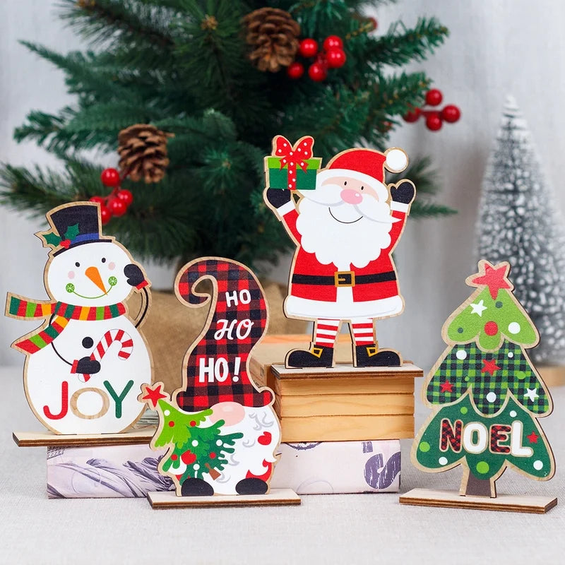 Christmas Cute Christmas Tree Santa Claus Gingerbread Wood Party Ornaments Decorations Table Decoration