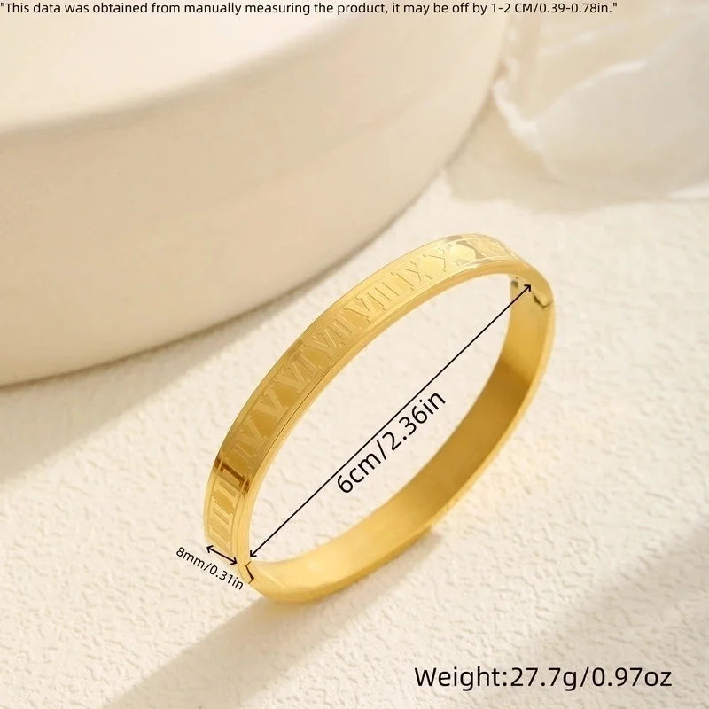 Casual Elegant Streetwear Roman Numeral Titanium Steel 18K Gold Plated Bangle In Bulk