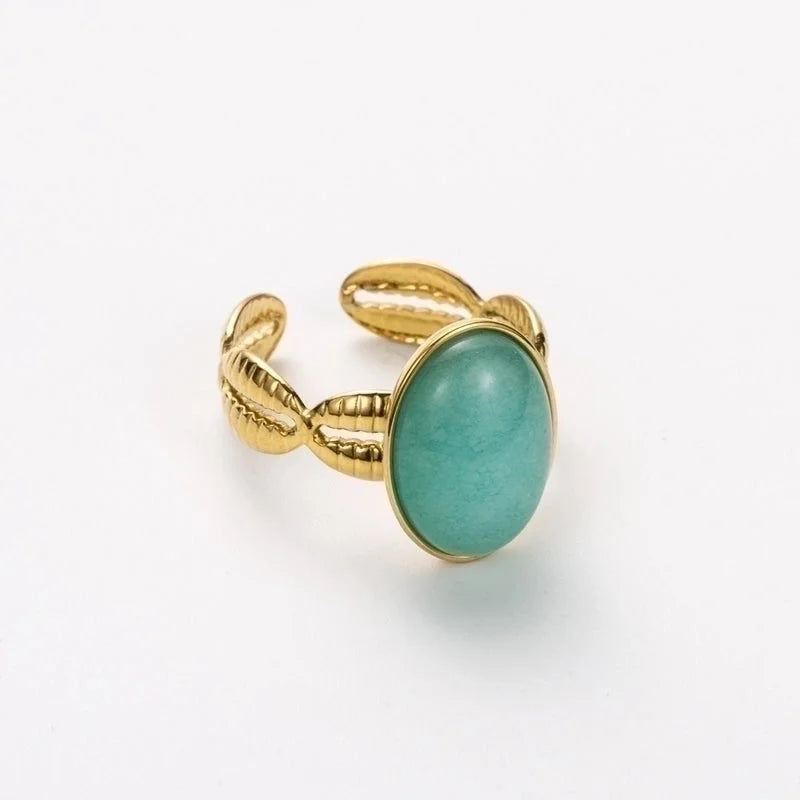 Elegant Retro Oval 304 Stainless Steel Shell 14K Gold Plated Inlay Open Rings