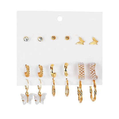 Retro Round Alloy Plating Artificial Pearls Women\'s Earrings Ear Studs 6-piece Set