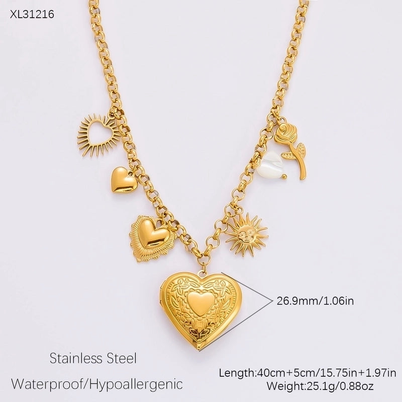 IG Style Sweet Heart Shape Flower Butterfly 304 Stainless Steel 18K Gold Plated Pearl Bracelets Necklace