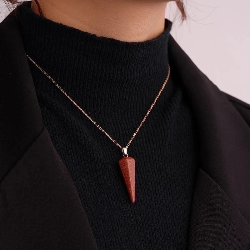 Ig Style Handmade Minimalist Geometric Stainless Steel Natural Stone Pendant Necklace