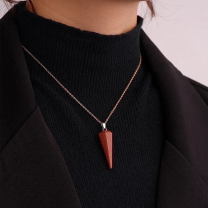 Ig Style Handmade Minimalist Geometric Stainless Steel Natural Stone Pendant Necklace