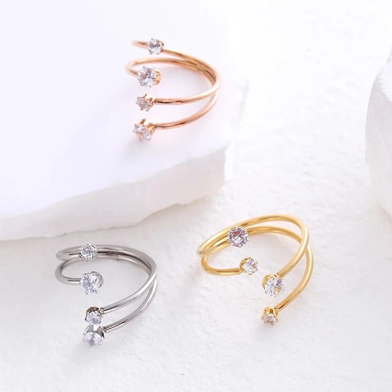 20 Pieces 304 Stainless Steel 18K Gold Plated Rose Gold Plated Minimalist Plating Inlay Artificial Rhinestones Open Ring