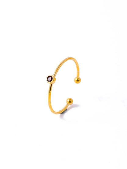 Casual Minimalist Round 304 Stainless Steel Zircon Inlay Open Rings