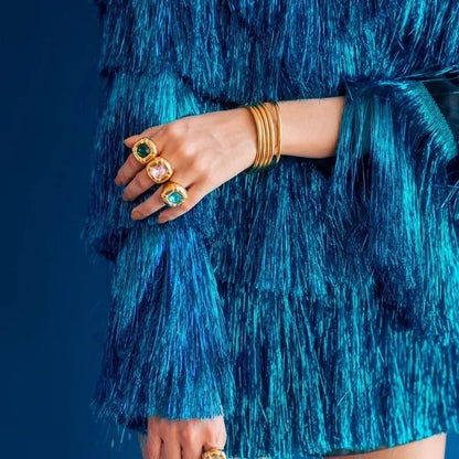 Formal Classic Style Artistic Geometric 304 Stainless Steel Glass Inlay Rings