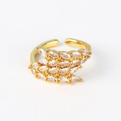 Moderate Luxury Women Fan-Shape Square Heart Circle Gold Plated Copper Rings