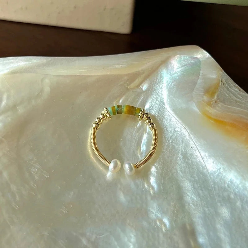 Copper Inlay Animal Artificial Pearls Artificial Diamond Copper Rings