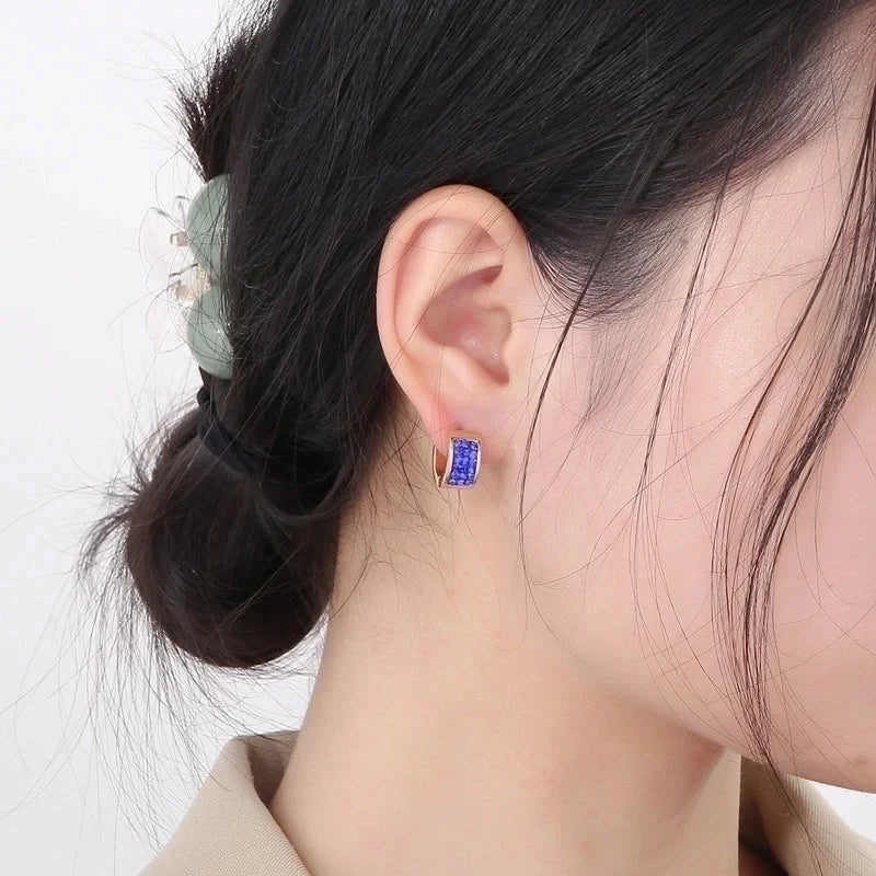 1 Pair Shiny Round Solid Color Inlay Stainless Steel Rhinestones 18K Gold Plated Earrings