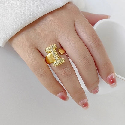Copper Inlay Letter Zircon Open Rings