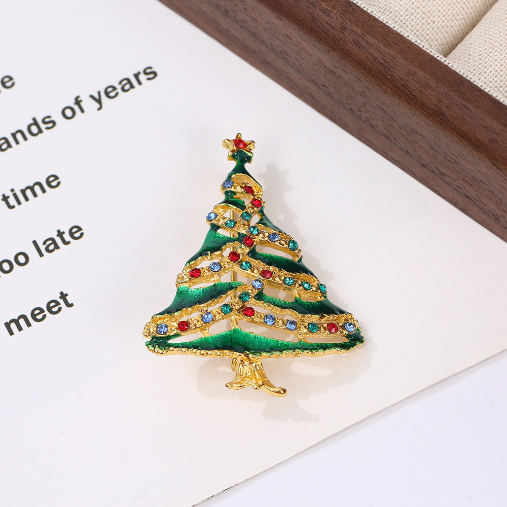 Elegant Pin Christmas Tree Alloy Plating Rhinestones Women's Brooches