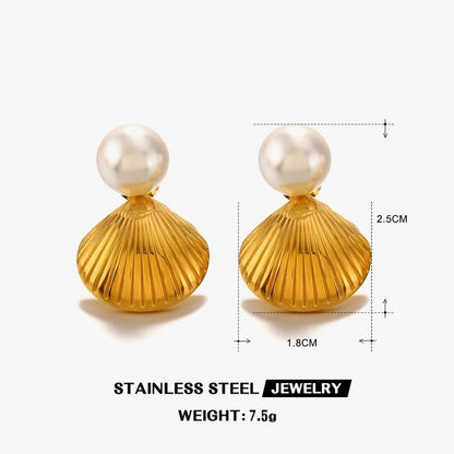Casual Beach Starfish Shell 304 Stainless Steel Artificial Pearls Zircon 18K Gold Plated Polishing Inlay Rings Earrings