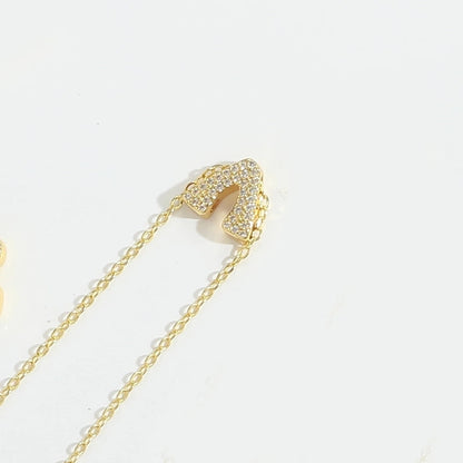 Copper 14K Gold Plated Vintage Style Minimalist Commute Inlay Letter Zircon Pendant Necklace