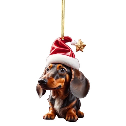 Cross-border New Christmas Fun Sausage Dog Car Decoration Pendant Acrylic Flat Car Interior Decoration Pendant