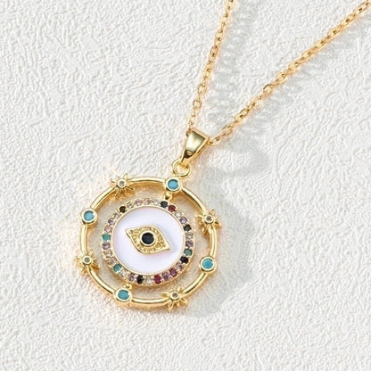 Fashion Devil\'s Eye Copper Gold Plated Zircon Pendant Necklace In Bulk