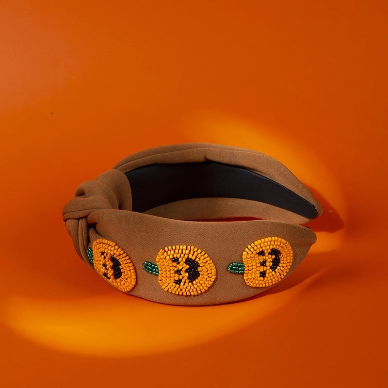Women's Hip-Hop Retro Funny Halloween Pattern Pumpkin Ghost Cloth Seed Bead Hair Band