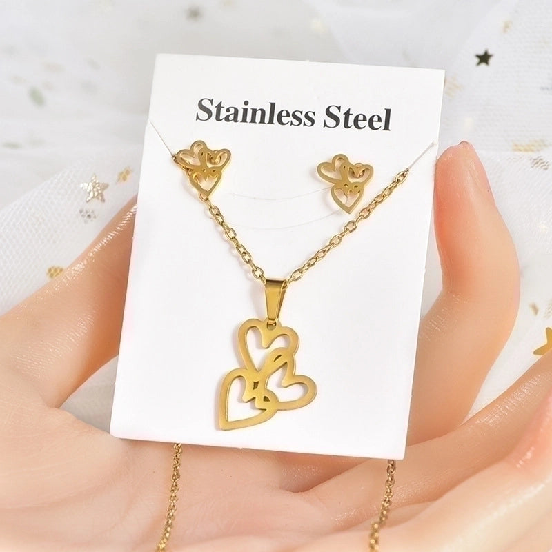 Fashion Star Tree Heart Shape Titanium Steel Hollow Out Women\'s Earrings Necklace 1 Set