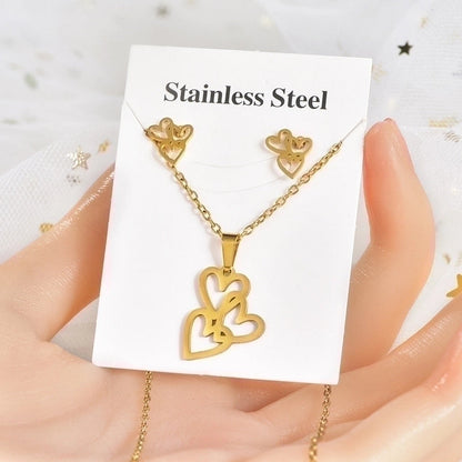 Fashion Star Tree Heart Shape Titanium Steel Hollow Out Women\'s Earrings Necklace 1 Set