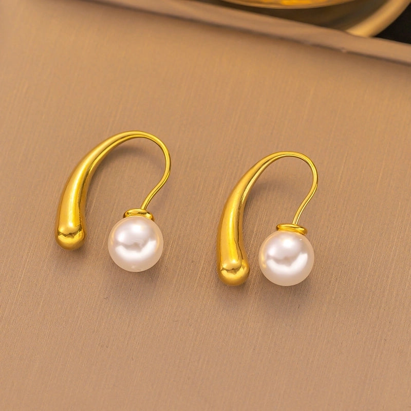 1 Pair Sweet Minimalist Heart Shape Bow Knot Shell Plating Titanium Steel Drop Earrings