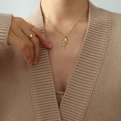 Hip Hop Style Rose Flower Pendant Necklace Ring