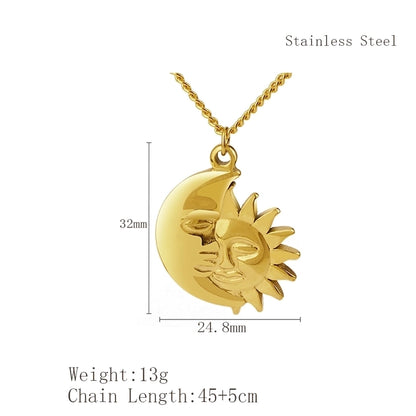 Minimalist Classic Style Sun Moon 304 Stainless Steel 18K Gold Plated Plating Pendant Necklace
