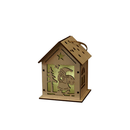 2 Pieces Christmas Decoration Christmas Glowing Wooden House Snow House Tree Decoration Pendant Diy Gift Window Display Wooden