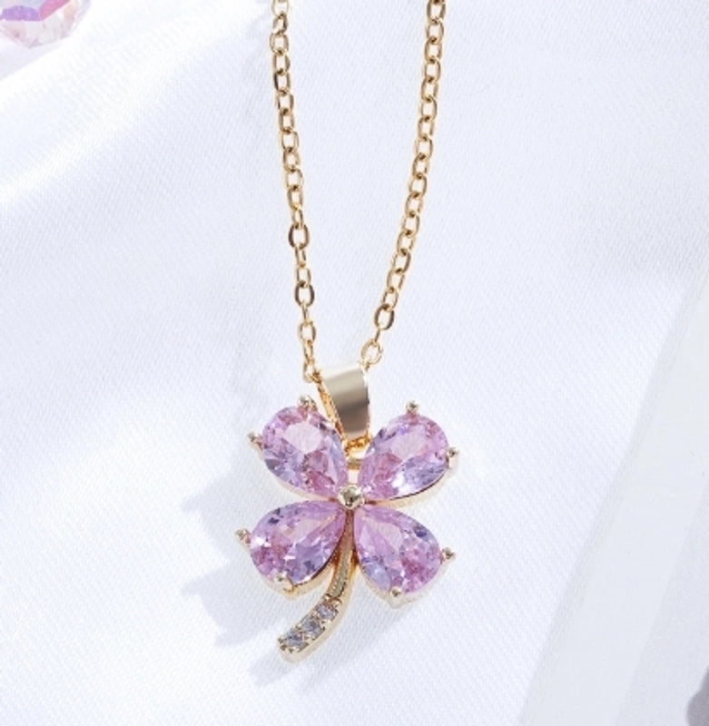 Titanium Steel Copper Plating Heart Shape Flower Umbrella Pendant Necklace