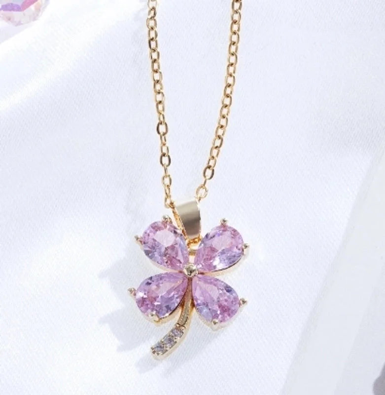 Titanium Steel Copper Plating Heart Shape Flower Umbrella Pendant Necklace