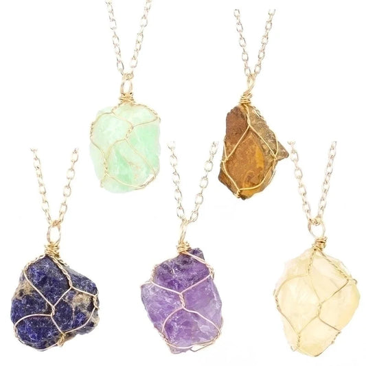 Minimalist Geometric Alloy Natural Stone Knitting Pendant Necklace