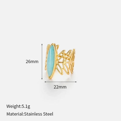 Elegant Glam Luxurious Geometric 304 Stainless Steel Natural Stone 18K Gold Plated Inlay Open Rings