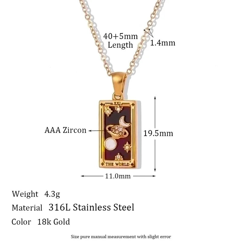Vintage Style Star Rectangle Stainless Steel Plating Inlay Rhinestones Zircon 18k Gold Plated Pendant Necklace