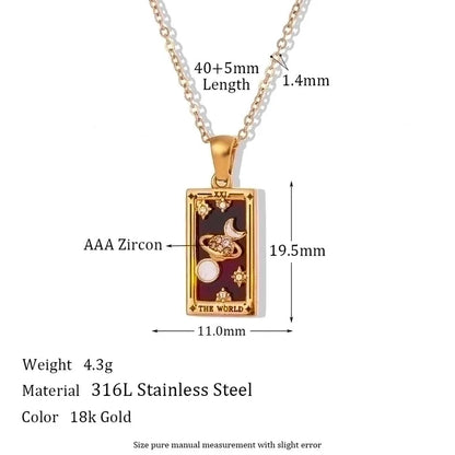 Vintage Style Star Rectangle Stainless Steel Plating Inlay Rhinestones Zircon 18k Gold Plated Pendant Necklace