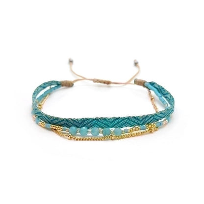 Minimalist Classic Style Color Block Natural Stone Layered Knitting 18k Gold Plated Bracelets