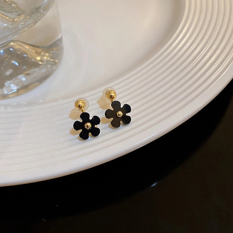 1 Pair Minimalist Flower Copper Enamel Rhinestones Drop Earrings Ear Studs