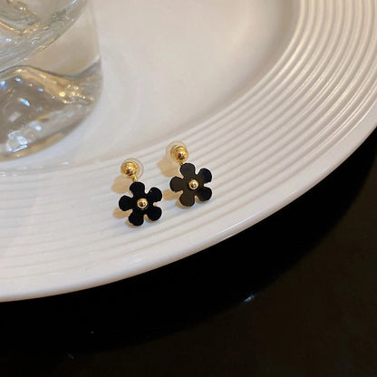 1 Pair Minimalist Flower Copper Enamel Rhinestones Drop Earrings Ear Studs