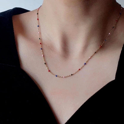 Titanium Steel 18K Gold Plated Minimalist Geometric Enamel Necklace