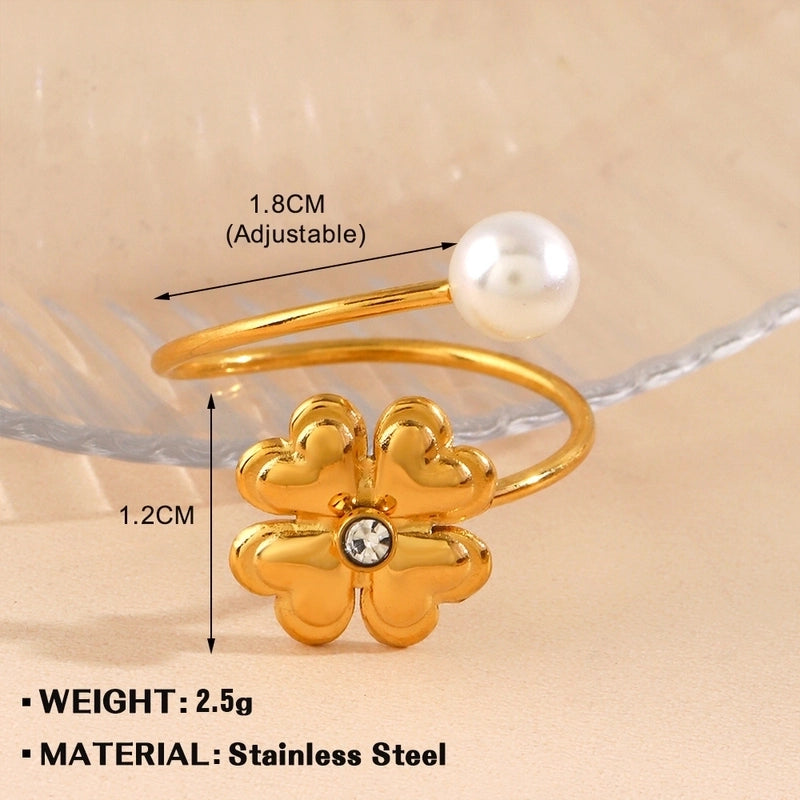 Minimalist Flower 304 Stainless Steel Plating Open Rings
