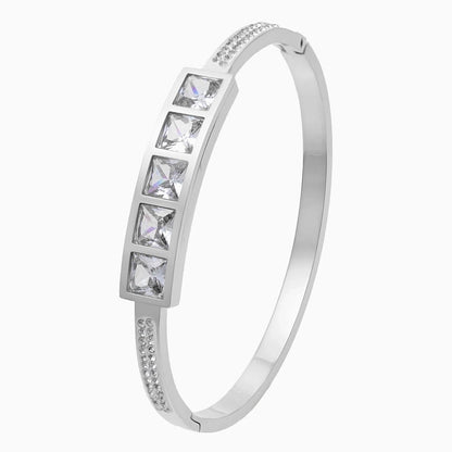 Minimalist Shiny Geometric Titanium Steel Gold Plated Zircon Bangle In Bulk