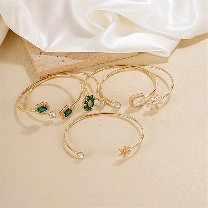 304 Stainless Steel Copper Casual Minimalist Classic Style Geometric Heart Shape Flower Zircon Bangle