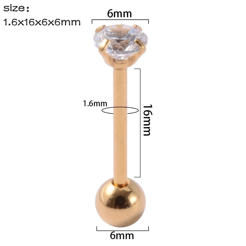 1 Piece Tongue Rings Minimalist Streetwear Solid Color 304 Stainless Steel Zircon Plating Inlay Zircon 18K Gold Plated